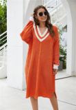 Wish Explosion V-neck Hit Color Pullover Mid-length Sweater Dress