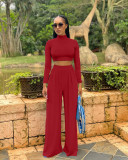 High-neck Solid Color Casual Wide-leg Pants Long-sleeved Suit