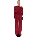Two-piece Solid Color Long-sleeved Plus Velvet Loose Trousers