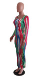 Casual Tie-dye Printed Back Slit Long-sleeved Dress