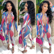 Fashion Printed Hollow Sexy Jumpsuit