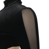 Long-sleeved Zipper Cutout See-through Jumpsuit