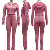 Solid Color Zipper Hooded Two-piece Suit