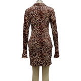 Fashion Printed Leopard Shirt Dress