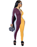 Fashion Multi-Color Color Matching Slim-Fit Bag Hip Pit Striped Jumpsuit