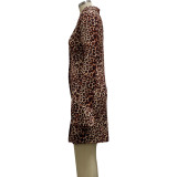 Fashion Printed Leopard Shirt Dress