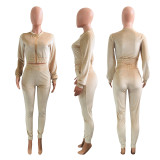 Tight-fitting Gold Velvet Sports Casual Suit