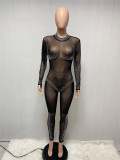 Sexy Nightclub Autumn And Winter Hot Drilling Mesh Jumpsuit