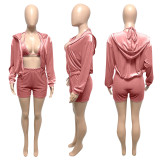 Sexy Three-piece Suit Of Solid Color Vest Cardigan Shorts
