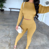 Casual Solid Color Sweater Two-piece Suit