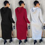 Casual Solid Color Hooded Sweater Dress