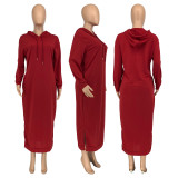 Casual Solid Color Hooded Sweater Dress