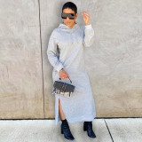 Casual Solid Color Hooded Sweater Dress