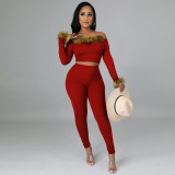 Pure Color Sexy Furry One-shoulder Suit