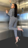 Temperament Stand-up Collar Houndstooth Print Jumpsuit