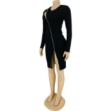 Personalized Diagonal Zipper Pit Strip Dress