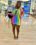 Fashion Sexy Rainbow Print Dress