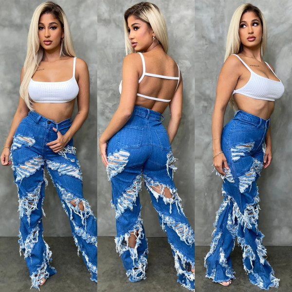Ripped And Ripped Fashionable Sexy Jeans