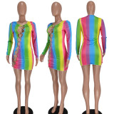 Fashion Sexy Rainbow Print Dress