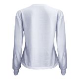 Fall/winter White Turtleneck Round Neck Print Long-sleeved T-shirt