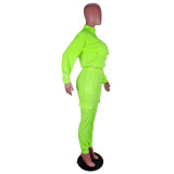 Pure Color Pullover Zipper Leisure Two-piece Suit