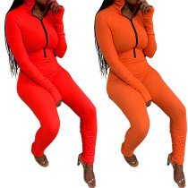 Solid Color Skinny Pleated Jumpsuit
