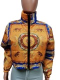 Casual Stand-up Collar Printed Down Jacket Top