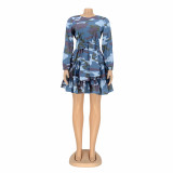 Casual Camouflage Print Cake Dress