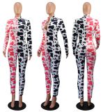 Sexy Slim-fit Printed Milk Pattern Zipper Jumpsuit