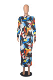 Long Sleeve Dress With Printed Zipper On Both Sides