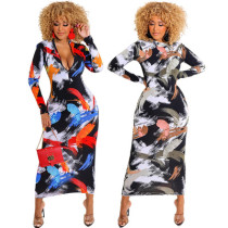 Long Sleeve Dress With Printed Zipper On Both Sides