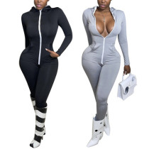Casual Sports Solid Color Hooded Jumpsuit