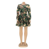 Casual Camouflage Print Cake Dress