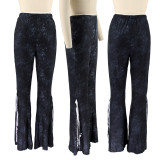 Slim-fit Printed Women's Fringed Casual Flared Pants