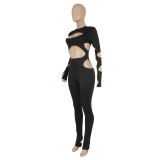 Sexy Slim-fit Hole Solid Color Jumpsuit
