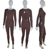 New Long-Sleeved Knit Sexy Low-Cut Tethered Large Size Tights Jumpsuit
