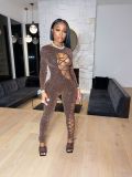 New Long-Sleeved Knit Sexy Low-Cut Tethered Large Size Tights Jumpsuit