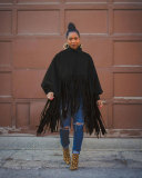 Fashion Solid Color Long-sleeved Fringed Top