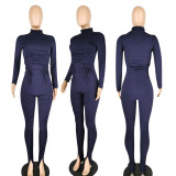 New Style Side Straps Pleated Long Sleeve Two-piece Suit