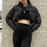 Long-sleeved High-necked Single-breasted Solid Color Padded Jacket