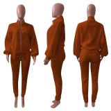 Pure Color Sweater And Velvet Sports And Leisure Suit