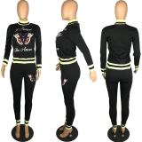 Fashion Butterfly Pattern Sweater Casual Suit