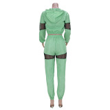 Leisure Hooded Mesh Stitching Sports Waterproof Two-piece Suit