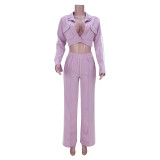Spliced Long-sleeved Buttons Casual Sexy Two-piece Suit