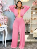 Pure Color Autumn And Winter Sexy Loose Jumpsuit