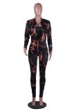 Trendy Printing Casual Two-piece Jacket + Jumpsuit