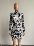 Leopard Print Long Sleeve Sexy Party Dress