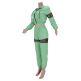 Leisure Hooded Mesh Stitching Sports Waterproof Two-piece Suit