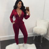Pure Color Fashion Sports Hooded Two-piece Suit