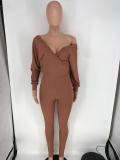 V-neck Strapless Thread Slim Sexy Solid Color Jumpsuit